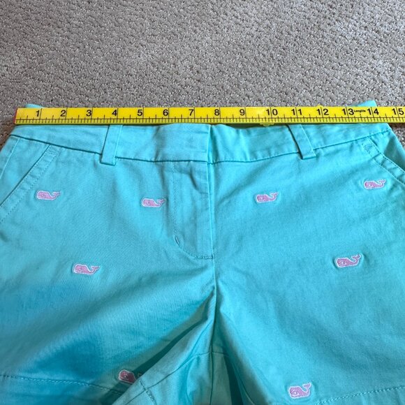 Vineyard Vines Shorts Chino Seafoam Green Pink Embroidered Whales Preppy Size 14 - Picture 8 of 11